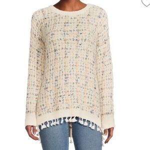 RENEE C. Tweed Fringe Sweater Top Size L
